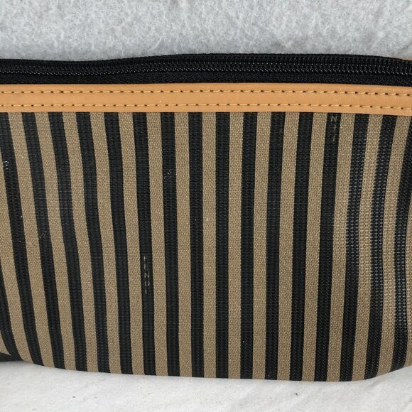 Vintage Fendi Roma Italy 1925 Striped Cosmetic Clutch Bag Leather Trim - Picture 13 of 16